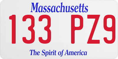 MA license plate 133PZ9