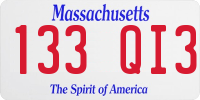 MA license plate 133QI3