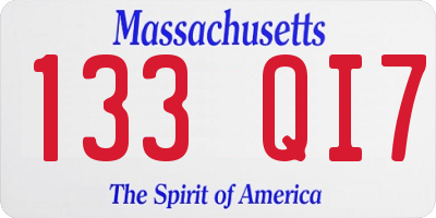 MA license plate 133QI7