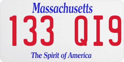 MA license plate 133QI9