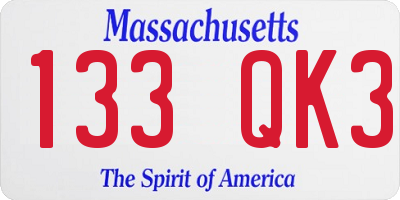 MA license plate 133QK3