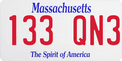 MA license plate 133QN3