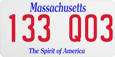 MA license plate 133QO3