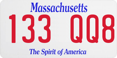 MA license plate 133QQ8