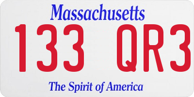 MA license plate 133QR3