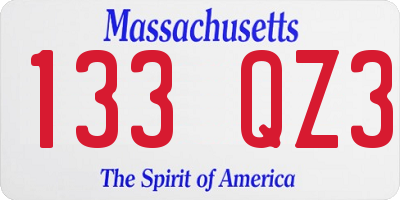 MA license plate 133QZ3