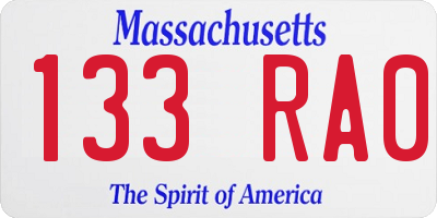 MA license plate 133RA0
