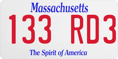 MA license plate 133RD3