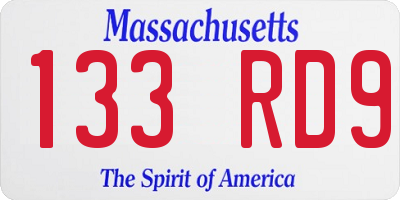 MA license plate 133RD9