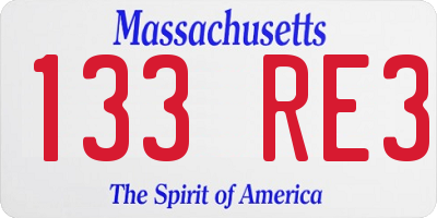 MA license plate 133RE3