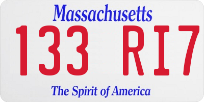 MA license plate 133RI7