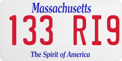 MA license plate 133RI9