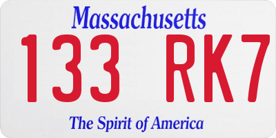 MA license plate 133RK7