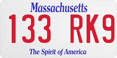 MA license plate 133RK9