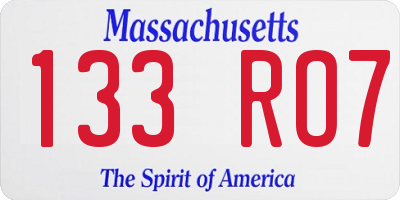 MA license plate 133RO7