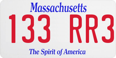 MA license plate 133RR3