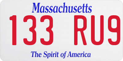 MA license plate 133RU9