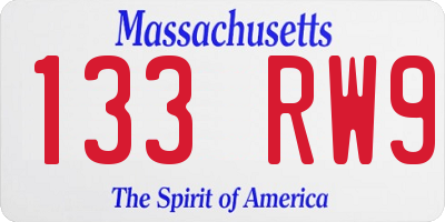 MA license plate 133RW9