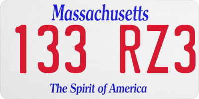 MA license plate 133RZ3