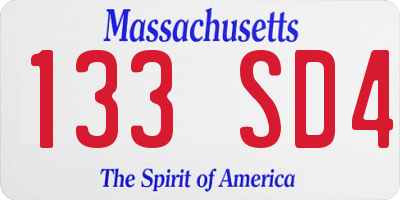 MA license plate 133SD4
