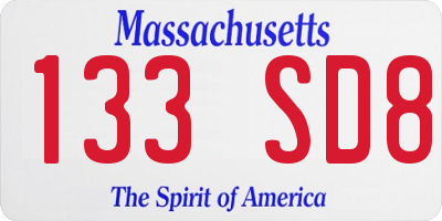 MA license plate 133SD8