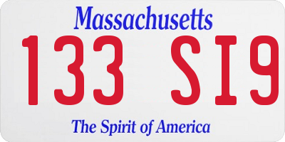 MA license plate 133SI9