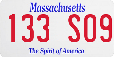 MA license plate 133SO9