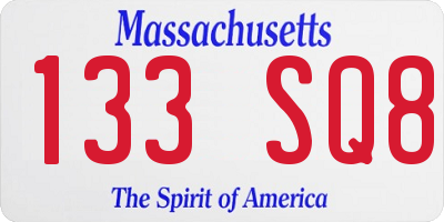 MA license plate 133SQ8