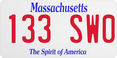 MA license plate 133SW0
