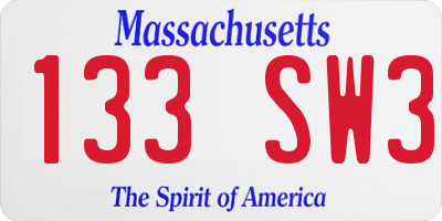 MA license plate 133SW3