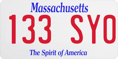 MA license plate 133SY0