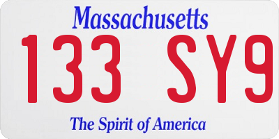 MA license plate 133SY9