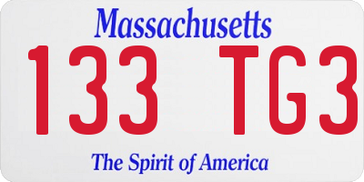 MA license plate 133TG3