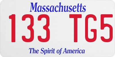 MA license plate 133TG5