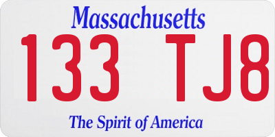MA license plate 133TJ8