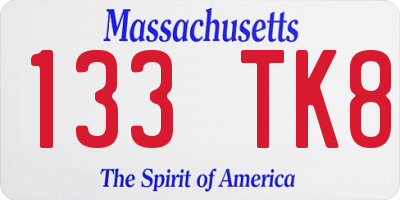 MA license plate 133TK8