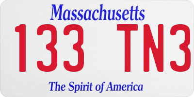 MA license plate 133TN3