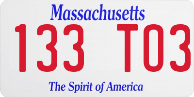 MA license plate 133TO3