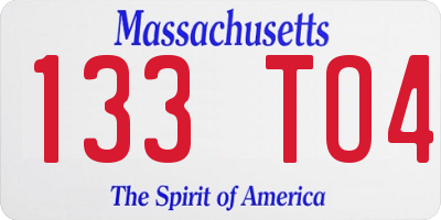 MA license plate 133TO4