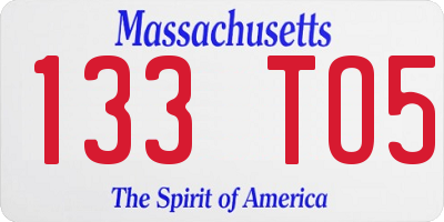 MA license plate 133TO5