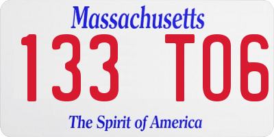 MA license plate 133TO6