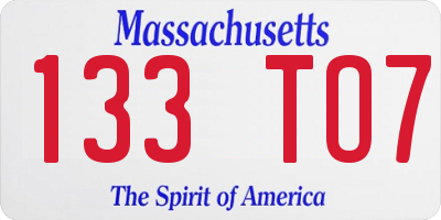 MA license plate 133TO7