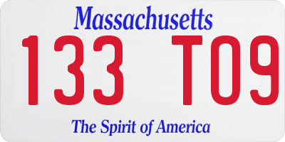 MA license plate 133TO9