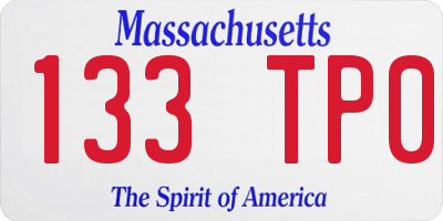 MA license plate 133TP0