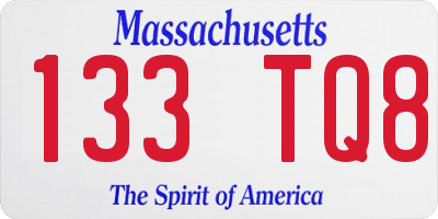 MA license plate 133TQ8