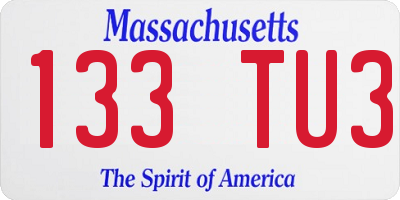 MA license plate 133TU3