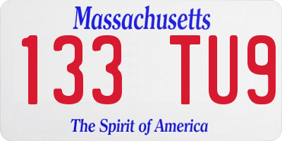 MA license plate 133TU9