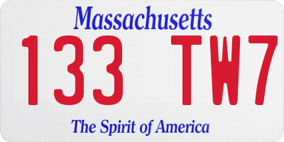 MA license plate 133TW7