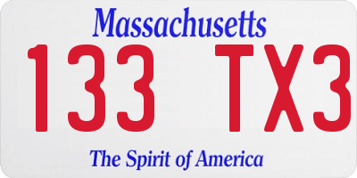 MA license plate 133TX3