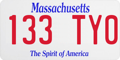 MA license plate 133TY0